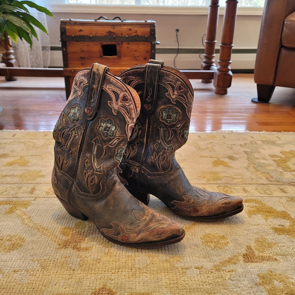 Sundance Brown Pink Blue Cowgirl Boots Sz 9 - Picture 6 of 6